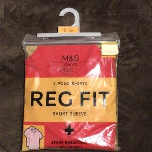 M & S School Red Polo Shirt - Regular Fit, Short Sleeve.2 pack